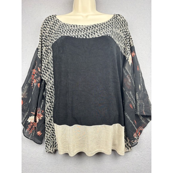 Chico's Tops - Chicos Travelers Top Womens 2 L Mixed Print Kimono Sleeve Geometric Floral